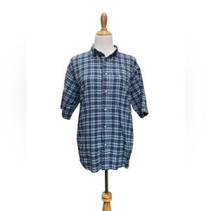 Vintage 90s Bugle Boy Men’s S blue plaid button up shirt